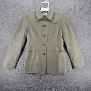 DKNY Womens Tan Glen Plaid Cotton Button Front Jacket Size 4 Pockets Utility